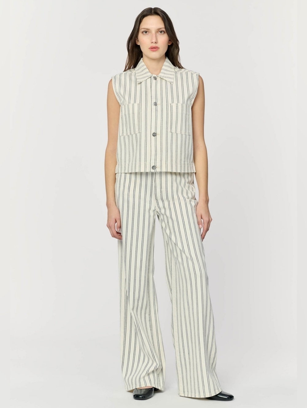 Warp And Weft Relaxed Wide Leg Striped Jeans